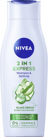 NIVEA 2in1 Express Shampoo & Spulung, 400 ml, Нивеа Шампунь и кондиционер 2 в 1, алоэ вера и глянц-сыворотка, блеск и расчёсывание, 400 мл