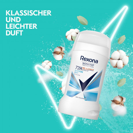 Rexona Nonstop Protection Cotton Dry Stick Rexona Твердый дезодорант Cotton Dry с 72-часовой защитой, 50 мл