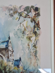 Картина винтажная &quot;Собор Парижской Богоматери&quot; Мариус Жирар, деревянная рама, 33 x 25 см, Германия, 1960-70гг.