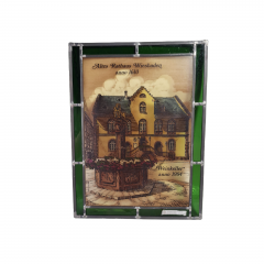 Картина винтажная Helga Hanzmann &quot;Старая ратуша Висбадена 1610г. Винный погреб&quot;, витражная рама, на стекле, 29 x 22 см, Германия, 1984г.