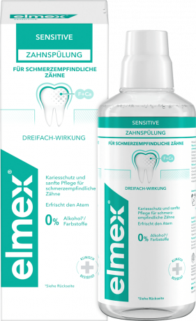 elmex Mundspuelung Sensitive, 400 ml, Ополаскиватель Sensitive с фторидом для чувствительных зубов, без спирта, 400 мл