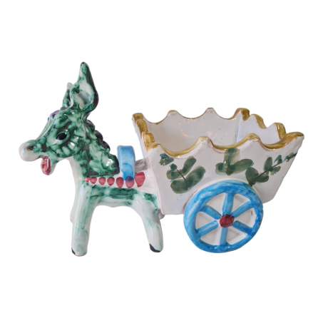 Статуэтка винтажная большая "Ослик с повозкой", ручная роспись, керамика, 22.5 см, Италия, 1960-70гг.