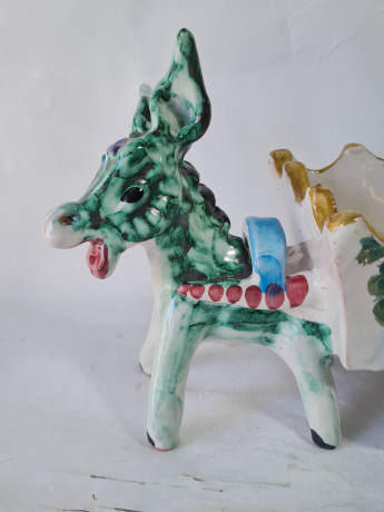 Статуэтка винтажная большая "Ослик с повозкой", ручная роспись, керамика, 22.5 см, Италия, 1960-70гг.