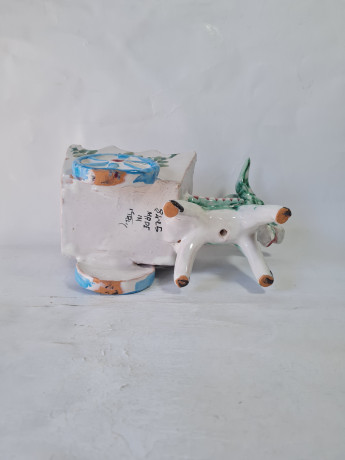 Статуэтка винтажная большая "Ослик с повозкой", ручная роспись, керамика, 22.5 см, Италия, 1960-70гг.