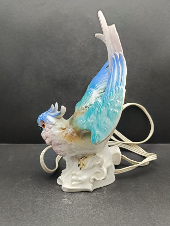 Светильник винтажный в форме птицы "Голубой попугай", фарфор, 25 х 14 см, Италия, 1970-80гг.