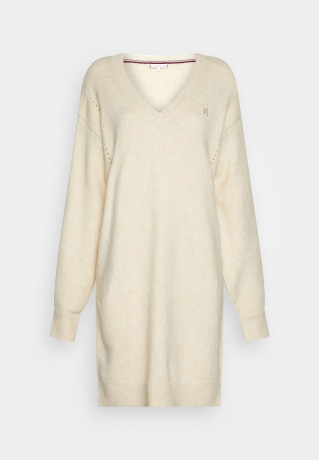 Tommy Hilfiger SHORT DRESS Jumper dress heathered oatmilk КОРОТКОЕ ПЛАТЬЕ платье-джемпер овсяное молоко