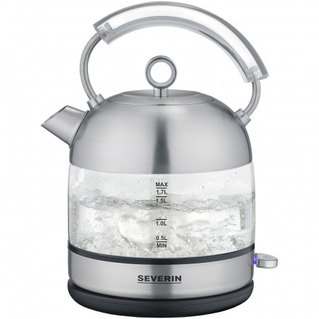 Severin Severin Wasserkocher WK 3454, 1.7 l, 2400 W, Edelstahl-Glas-Design, Retro Vintage, Kalkfilter  Чайник Severin WK 3454, 1,7 л, 2400 Вт, дизайн из стекла из нержавеющей стали, ретро-винтаж, фильтр от накипи