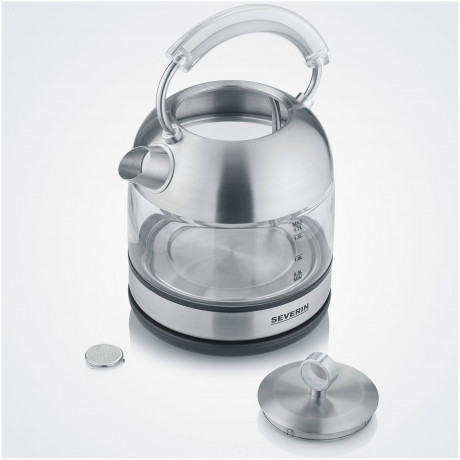 Severin Severin Wasserkocher WK 3454, 1.7 l, 2400 W, Edelstahl-Glas-Design, Retro Vintage, Kalkfilter  Чайник Severin WK 3454, 1,7 л, 2400 Вт, дизайн из стекла из нержавеющей стали, ретро-винтаж, фильтр от накипи