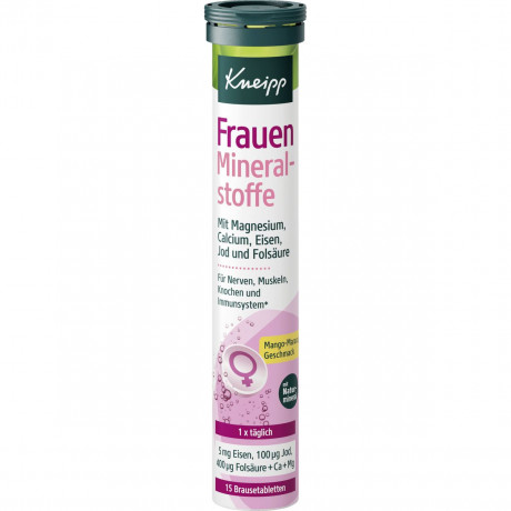 Kneipp Frauen Mineralstoffe Brausetabletten, 15 Stueck, Kneipp шипучие таблетки «Минералы для женщин» с кальцием, магнием, железом, цинком и витаминами, 15 шт.