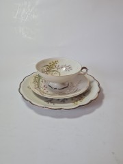 Rherinnfale Bavaria Чайное трио &quot;Ветка мимозы&quot;, позолота, ручная роспись, Германия, 1960-70гг.