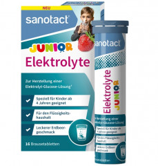 Sanotact Junior 2stk, Электролиты шипучие таблетки для детей от 4 лет Германия, магний и минералы для водного баланса, витамины для детей, вкус клубника , 16 таблеток х 2 упаковки