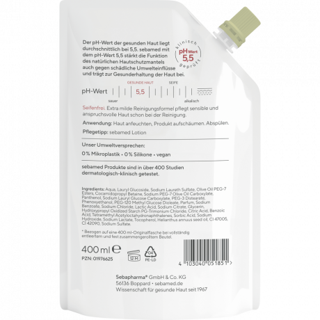 SEBAMED Waschemulsion Olive Nachfullbeutel, 400 ml, Себамед Эмульсия для мытья с оливой, для чувствительной кожи, 400 мл