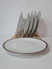 Набор тарелок винтажных PMR Jager &amp; Co Bavaria, белый фарфор с золотисто-голубым узором, 6 шт х 24 x 2,5см, Германия, 1960-70гг.