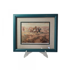 Картина винтажная &quot;Нападение на обоз&quot;, деревянная рама, 34 x 28,5 см, Германия, 1950-60гг.