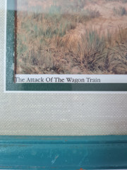 Картина винтажная &quot;Нападение на обоз&quot;, деревянная рама, 34 x 28,5 см, Германия, 1950-60гг.