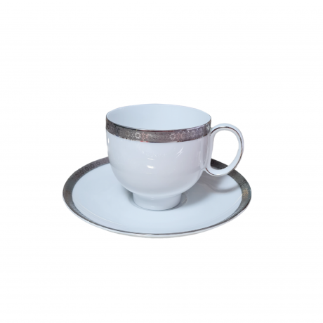 Чайная пара винтажная Heinrich, белый фарфор с серебряным узором, Германия, 1960-1970гг.