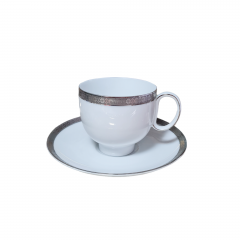 Чайная пара винтажная Heinrich, белый фарфор с серебряным узором, Германия, 1960-1970гг.