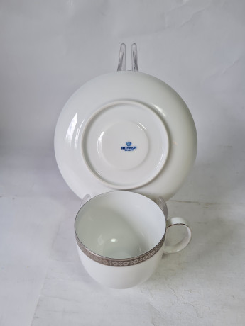 Чайная пара винтажная Heinrich, белый фарфор с серебряным узором, Германия, 1960-1970гг.