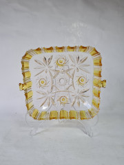 Тарелка винтажная Walther Glas Im Stil, прямоугольная, с желтым декором, стекло, 19 x 16 x 5 см, Германия, 1960-70гг.