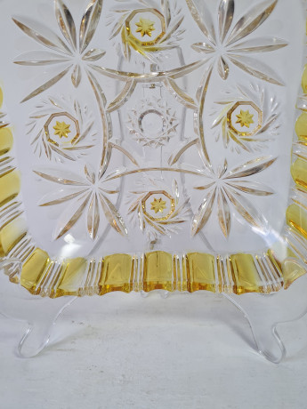 Тарелка винтажная Walther Glas Im Stil, прямоугольная, с желтым декором, стекло, 19 x 16 x 5 см, Германия, 1960-70гг.