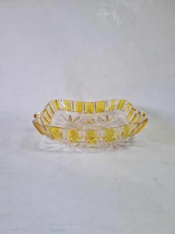 Тарелка винтажная Walther Glas Im Stil, прямоугольная, с желтым декором, стекло, 19 x 16 x 5 см, Германия, 1960-70гг.