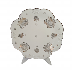 Тарелка винтажная сервировочная Johann Seltmann Vohenstrauß Bavaria, золотые подсолнухи, фарфор, 31 x 3,5 см, Германия, 1960-70гг.