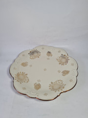 Тарелка винтажная сервировочная Johann Seltmann Vohenstrauß Bavaria, золотые подсолнухи, фарфор, 31 x 3,5 см, Германия, 1960-70гг.