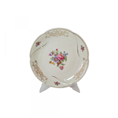 Тарелка с разноцветным цветочным рисунком и позолоченным узором, 29 x 4 см, Германия, 1960-70гг.