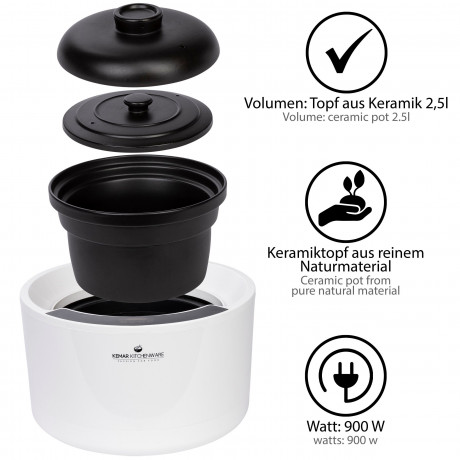 KeMar Kitchenware KeMar Kitchenware Multikocher KCC-280, 900 W, 2,50 l Schussel, Keramiktopf, Touchdisplay, 7 Programme, Timer KCC-280 KeMar Кухонная мультиварка KCC-280, 900 Вт, чаша 2,50 л, керамическая кастрюля, сенсорный дисплей, 7 программ, таймер