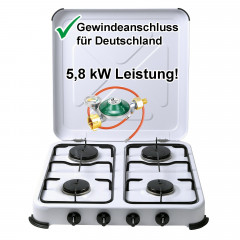 BlueCraft BlueCraft Gaskocher, (inkl. Manometer Regler 50 mbar und Gasschlauch 100 cm), Campingkocher 4-flammig, Gasherd Kochfeld 50 mbar  Газоая плита BlueCraft (включая манометр-регулятор 50 мбар и газовый шланг 100 см), походная плита с 4 конфорками, г