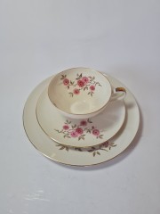 Чайное трио Alka Bavaria &quot;Красные пионы&quot;, позолота, ручная роспись, Германия, 1960-70гг.