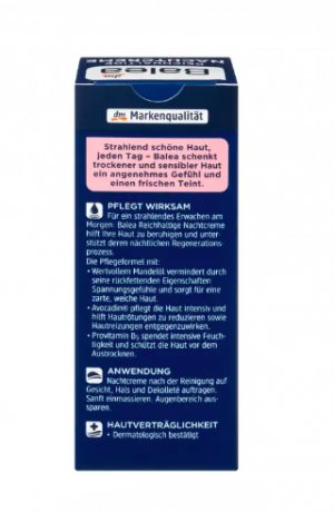 Balea  Nachtcreme Reichhaltig, Бале Крем ночной для лица для чувствительной кожи с миндальным маслом и провитамином B5, 50мл