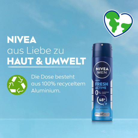 NIVEA MEN Fresh Active Deodorant Spray, 150 ml, Нивеа Мужской дезодорант спрей, морские экстракты, 0% алюминия, формула INFINIFRESH, 48ч защита, 150 мл