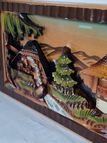 Картина винтажная объемная Ruks "Дом с водяным колесом", ручная работа, дерево, элемент музыкальной шкатулки, 55 x 25 см, Германия, 1960-1970гг.