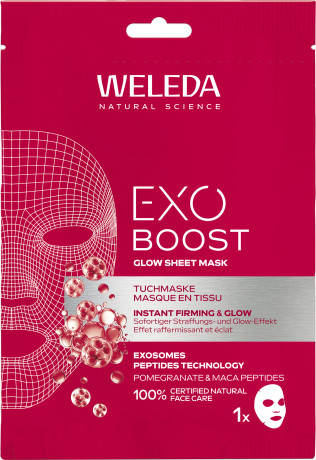 WELEDA Exo Boost Firm & Lift Tuchmaske Granatapfel, 20 ml, Тканевая маска Exo Boost Firm & Lift с гранатом и пептидами маки для увлажнения лица, 20 мл