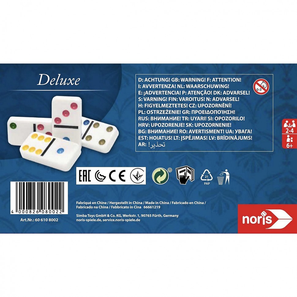 Купить Noris Deluxe Doppel 6 Domino Делюкс двухместный 6 домино в  интернет-магазине Diskontshop.eu Германия всего за 2 074 руб. в