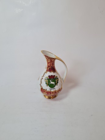 Flankenhammer Fless Bavaria Винтажная Ваза-кувшин с гербом и обильной позолотой "Ленггрис", 14см х 9см, Германия, 1950-60гг.