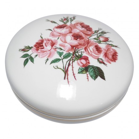 Aquincum Budapest, Аквинкум Будапешт Шкатулка фарфоровая с розовым букетом и  позолоченным ободком, диаметр 10см, Венгрия 1960-65гг. 