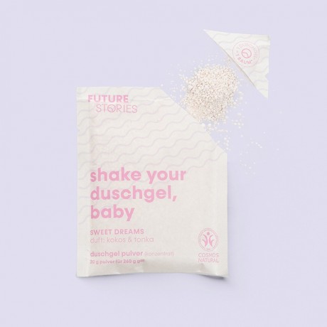 FUTURE STORIES Vorteilskit 3er Set Duschgel Pulver Kokos & Tonka inkl. Pumpspender  Набор Advantage Kit из 3 гелей для душа в виде порошка кокоса и бобов тонка, включая дозатор с помпой