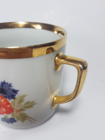 Royal Dux Bohemia Czechoslovakia Чашка с ручкой "Красные маки" с позолоченной цифрой 70, 9,5см x 12см, Чехословакия, 1960-70гг.