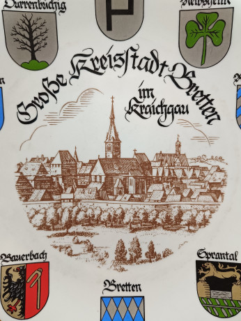 Тарелка сувенирная винтажная Lusa с гербами "Бреттен", фарфор, 30 см, Германия, 1970-80гг.