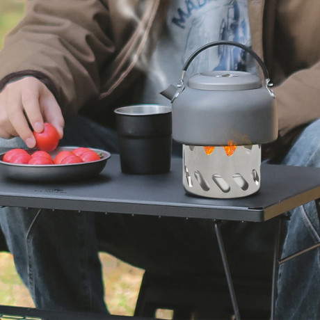 Rutaqian Rutaqian Gaskocher Alkoholkocher Ultraleichter tragbarer Mini-Gaskocher aus Aluminium, (Verdampferofen Fest-Flussigkeit Dual-Use-Camping-Teekocher Haushalts-Trockentopf, Zusammenklappbarer Hitzebestandiger Winddichter Alkoholbrenner), Titan 2-tei