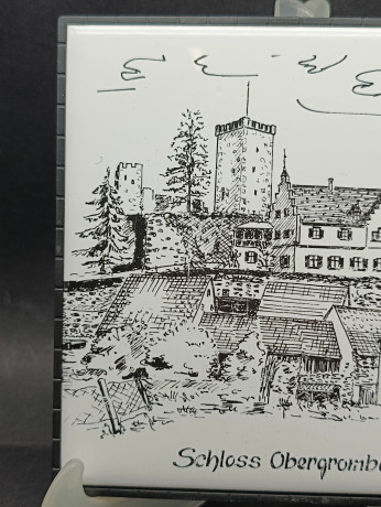 Панно винтажное Alcora "Замок Обергромбах", с подвесом, керамич.плитка, 16 х 16 см, Испания, 1970-80гг.