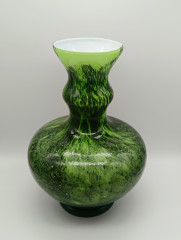 Ваза для цветов большая в зеленых оттенках Arte Deco винтажная, стекло, 25 см, Германия, 1960-80гг.