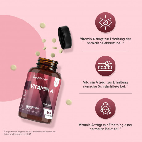 WeightWorld Vitamin A Tablets 10,000IU Retinol 365st, Витамин A для здоровья глаз и сияющей кожи (Великобритания), запас на год, 365шт,