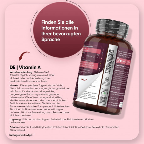 WeightWorld Vitamin A Tablets 10,000IU Retinol 365st, Витамин A для здоровья глаз и сияющей кожи (Великобритания), запас на год, 365шт,