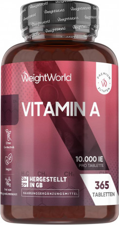 WeightWorld Vitamin A Tablets 10,000IU Retinol 365st, Витамин A для здоровья глаз и сияющей кожи (Великобритания), запас на год, 365шт,