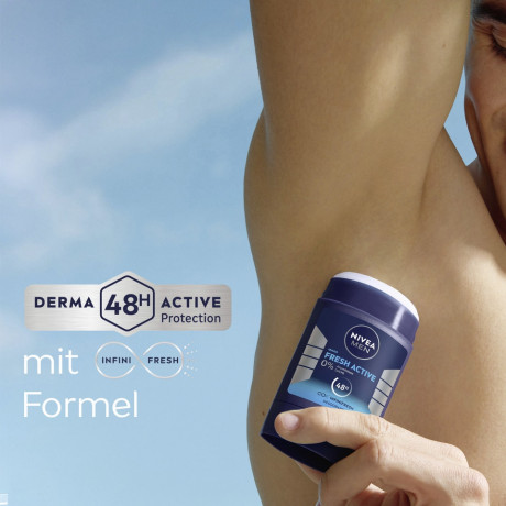NIVEA MEN Fresh Active Deodorant Stick, 50 ml, Нивеа Мужской дезодорант стик, 0% алюминия, формула INFINIFRESH, 48ч защита, 50 мл