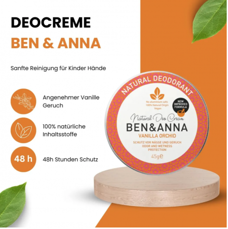 BEN&ANNA Deocreme Vanilla Orchid 45g, Ben & Anna Натуральный крем дезодорант Ваниль и орхидея, 45 г