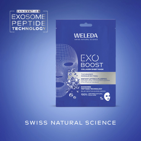WELEDA Exo Boost Collagen Tuchmaske Blauer Enzian, 20 ml, Тканевая маска Exo Boost Collagen с синей горечавкой и комплексом Collagen+ Active, 20 мл
